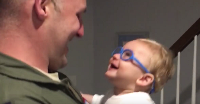Adorable Baby Sees Military Father For First Time With Glasses And His Reaction Is Priceless