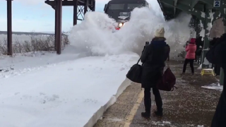 Amtrak Train Blasts Commuters With Massive Snow Wave